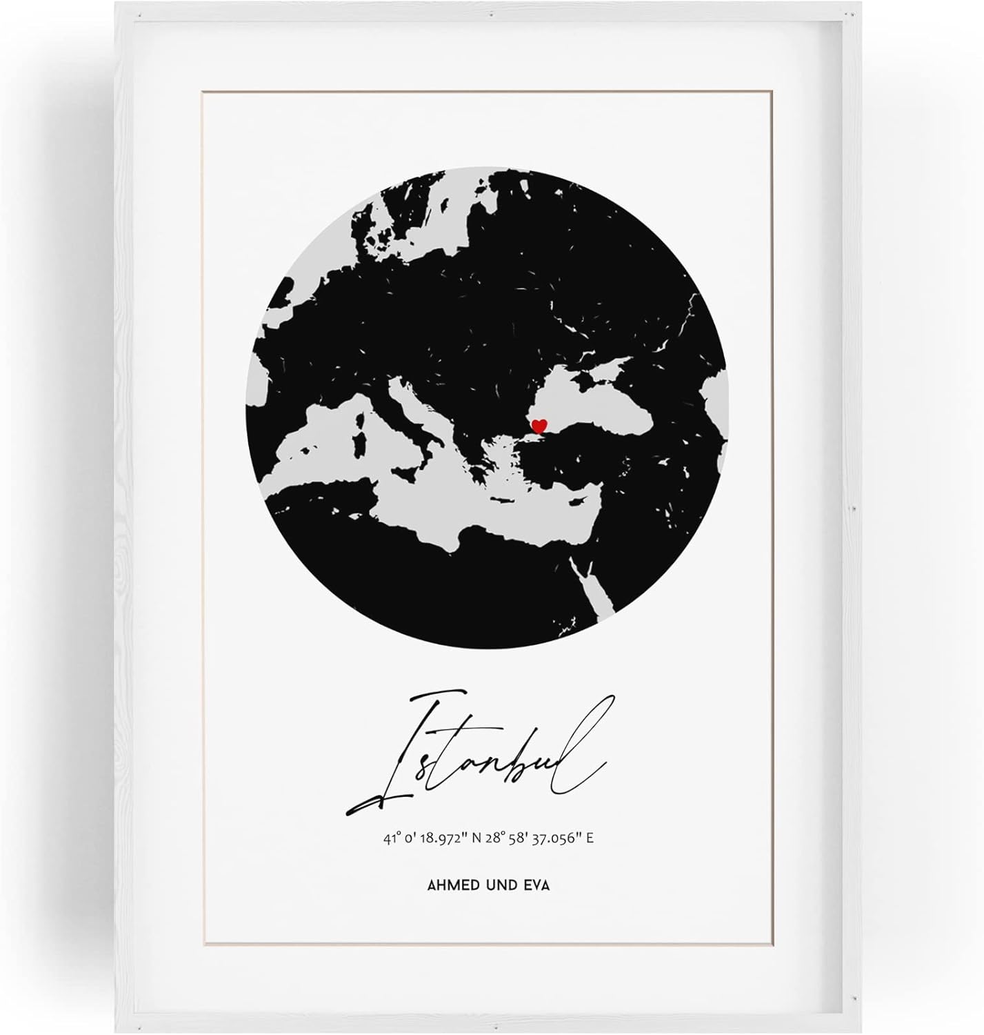 Paul Sinus Bilderrahmen einzigartig mit deinen GPS Koordinaten und Namen. 30cm x 42cm Holz Wechselrahmen mit Glas und Passepartout. anpassbare Geschenkidee. (Ohne Rahmen)