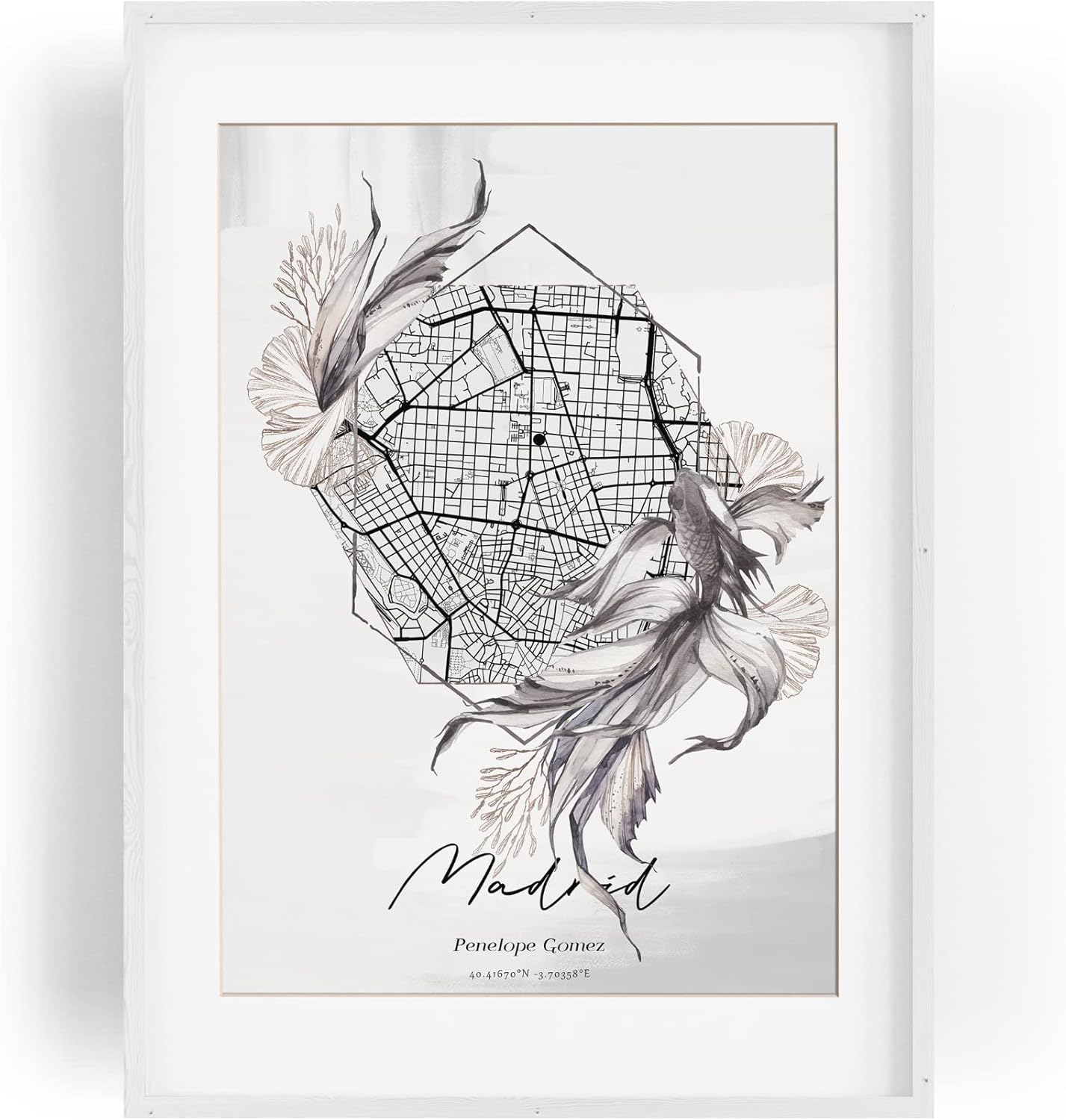 Paul Sinus Bilderrahmen individuell gestaltet mit deinen GPS Koordinaten und Namen. 30cm x 42cm Holz Wechselrahmen mit Glas und Passepartout. Einzigartige Geschenkidee.. (ohne Rahmen)