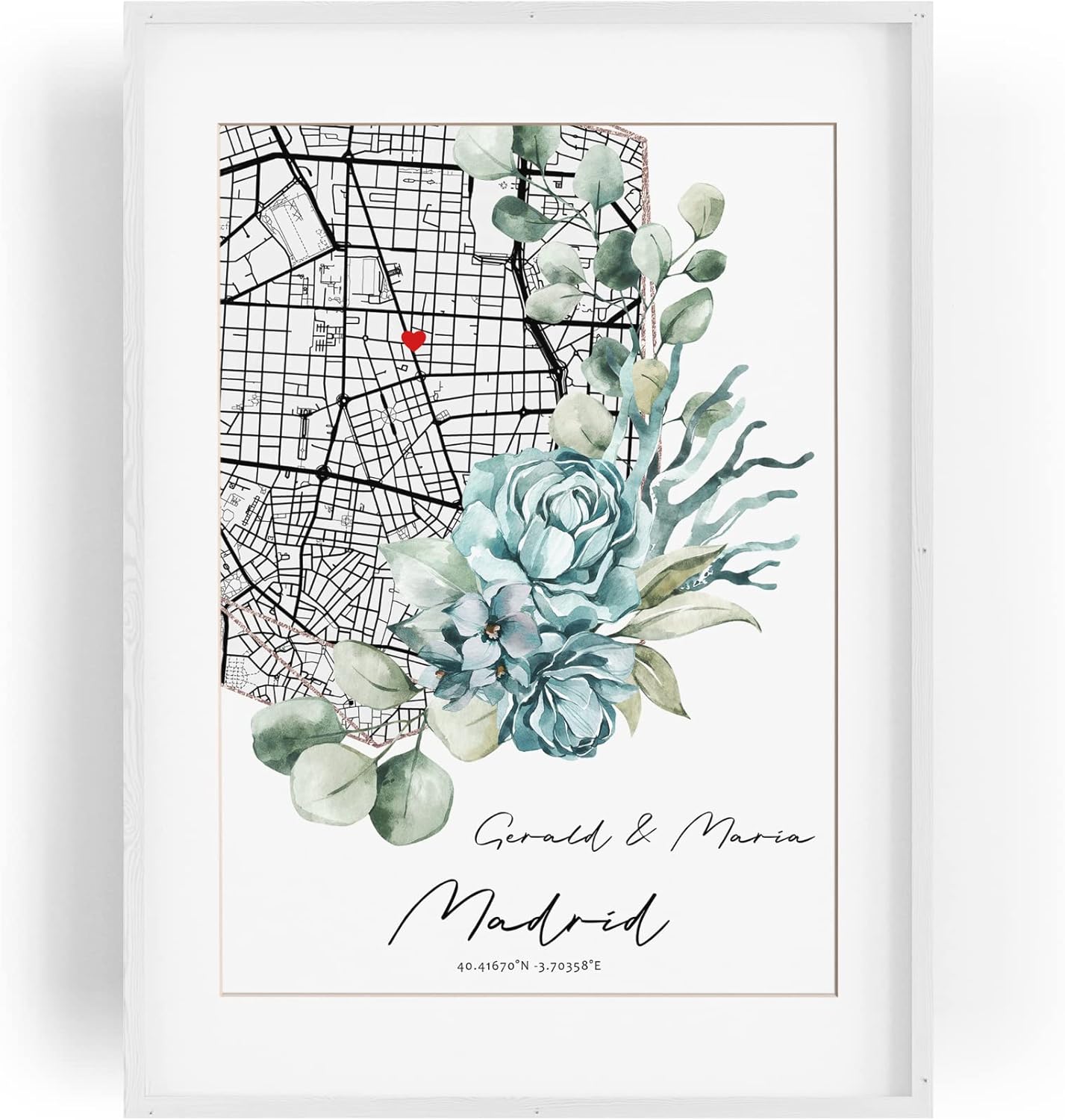 Paul Sinus Bilderrahmen individuell mit deinen GPS Koordinaten und Namen. 30cm x 42cm Holz Wechselrahmen mit Glas. Einzigartiges Geschenk. (ohne Rahmen)