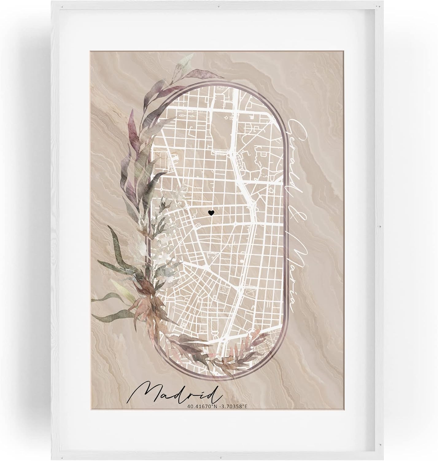 Paul Sinus Bilderrahmen individuell und einzigartig mit deinen GPS Koordinaten und Namen. 30cm x 42cm Holz Wechselrahmen mit Glas und Passepartout. (ohne Rahmen)