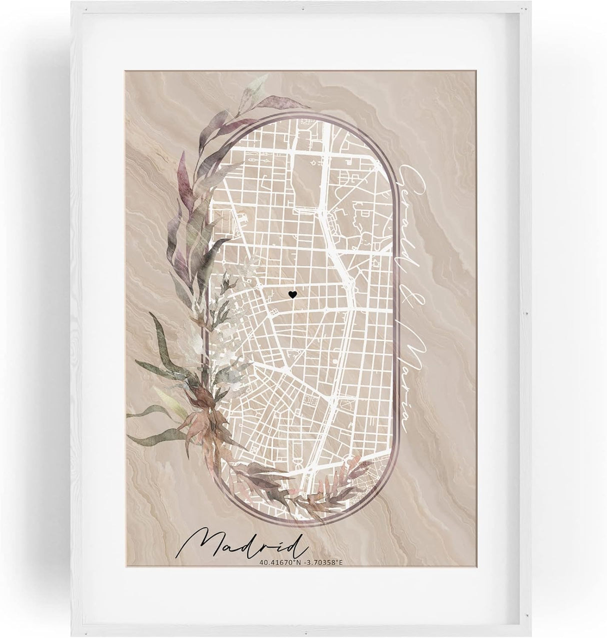 Paul Sinus Bilderrahmen individuell und einzigartig mit deinen GPS Koordinaten und Namen. 30cm x 42cm Holz Wechselrahmen mit Glas und Passepartout. (ohne Rahmen)