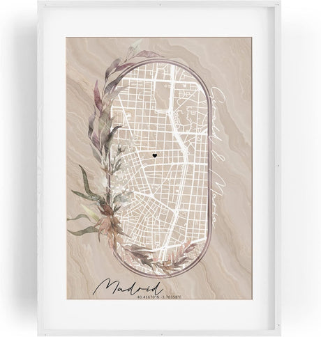 Paul Sinus Bilderrahmen individuell und einzigartig mit deinen GPS Koordinaten und Namen. 30cm x 42cm Holz Wechselrahmen mit Glas und Passepartout. (ohne Rahmen)
