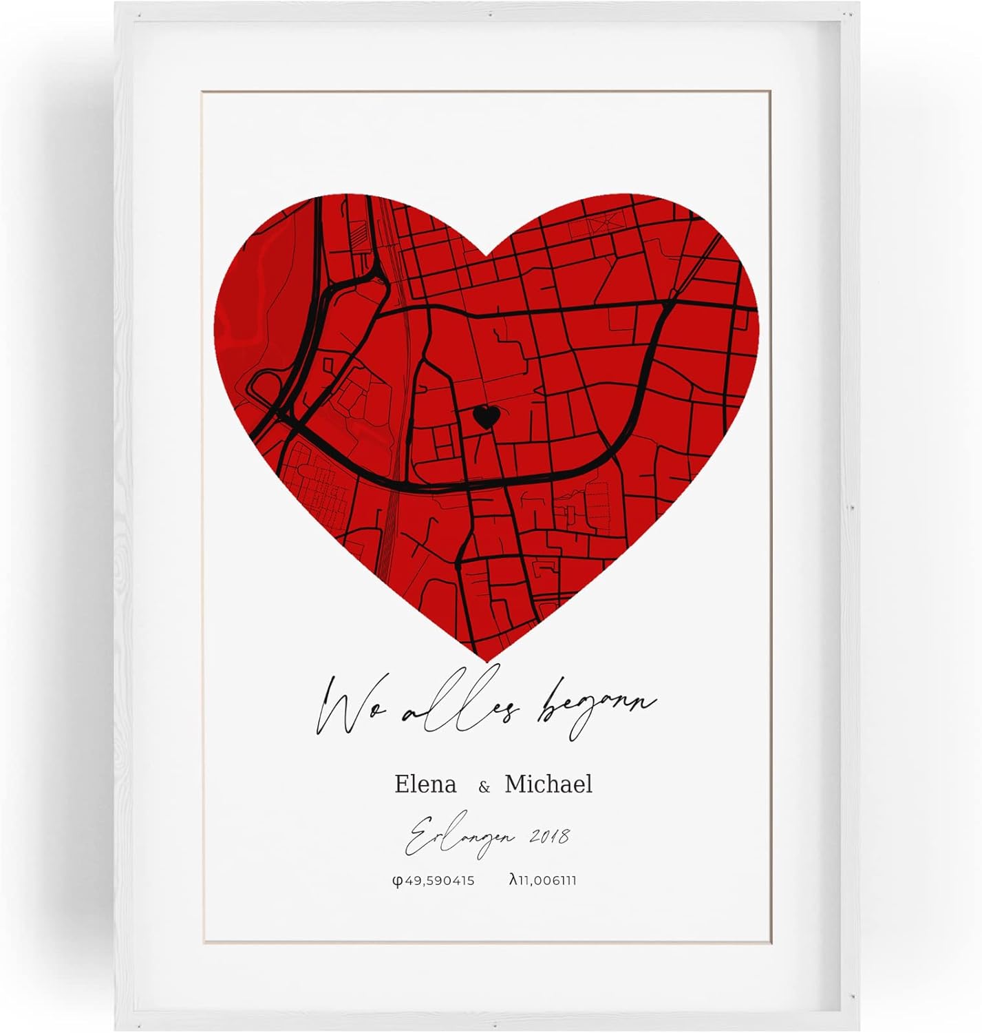 Paul Sinus Bilderrahmen mit deinen GPS Koordinaten und Namen. 30cm x 42cm Holz Wechselrahmen mit Glas und Passepartout. Personalisierte Geschenkidee. LOVE. (ohne Rahmen)