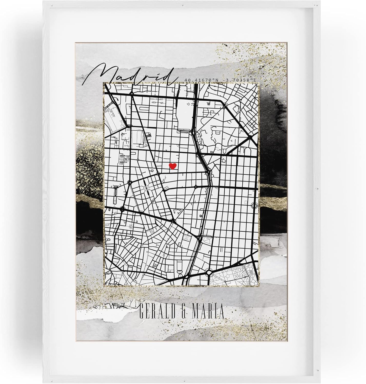 Paul Sinus Bilderrahmen personalisierbar mit deinen GPS Koordinaten und Namen. 30cm x 42cm Holz Wechselrahmen mit Glas und Passepartout. Individuelles und einzigartiges Geschenk. (ohne Rahmen)