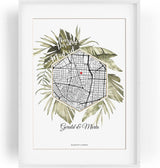 Paul Sinus Gerahmtes Wandbild Map mit deinen GPS Koordinaten und Namen. 30cm x 42cm Rahmen mit Stadtkarte selbstgestaltet. Ganz individuell. (ohne Rahmen)