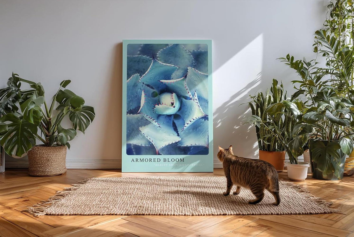Paul Sinus Kunstdruck 40x60cm Agave Naturstruktur stachelig Pflanze Makro blau Armored Bloom
