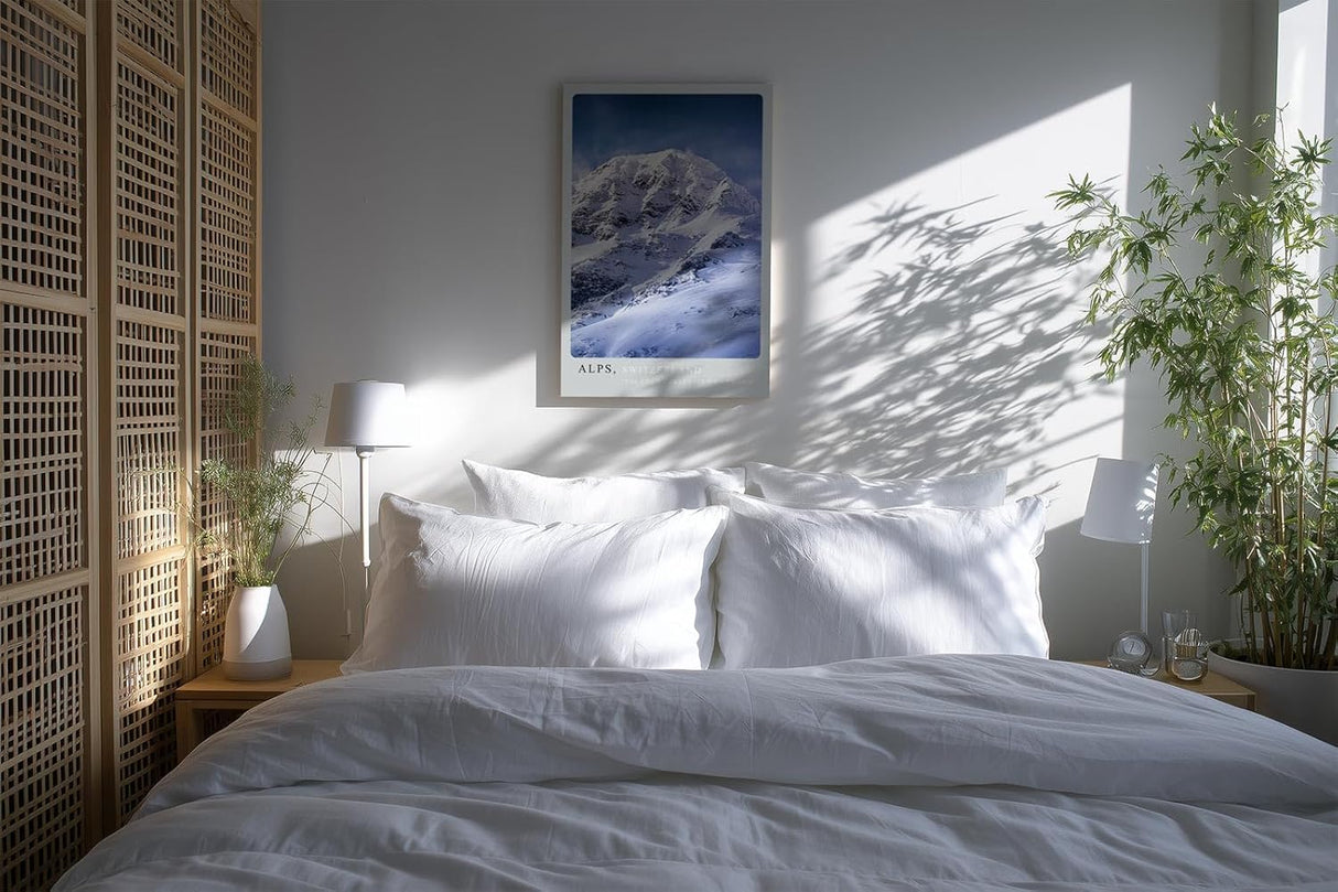 Paul Sinus Kunstdruck 40x60cm Alpenpanorama Schweiz verschneiter Berggipfel bei klarem Himmel