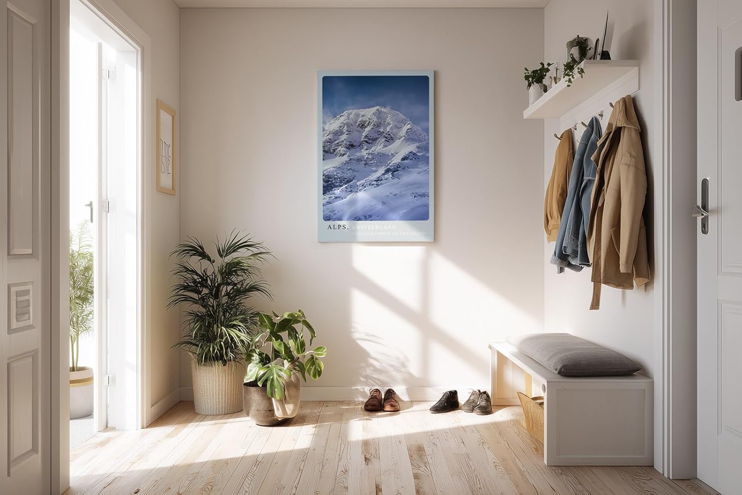 Paul Sinus Kunstdruck 40x60cm Alpenpanorama Schweiz verschneiter Berggipfel bei klarem Himmel