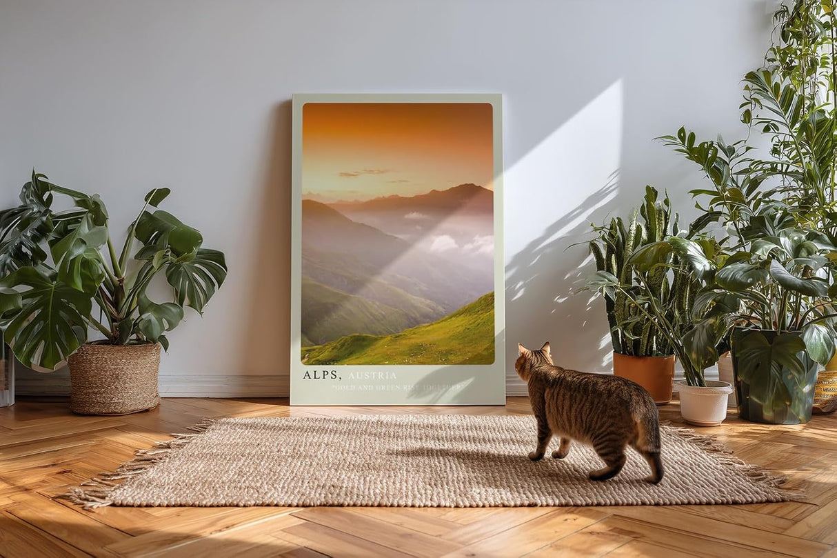 Paul Sinus Kunstdruck 40x60cm Alps – österreichisches Bergpanorama im goldenen Licht der Dämmerung