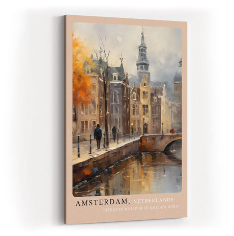 Paul Sinus Kunstdruck 40x60cm Amsterdam Netherlands – Malerische Altstadt an Gracht in herbstlichem Licht mit künstlerischem Flair