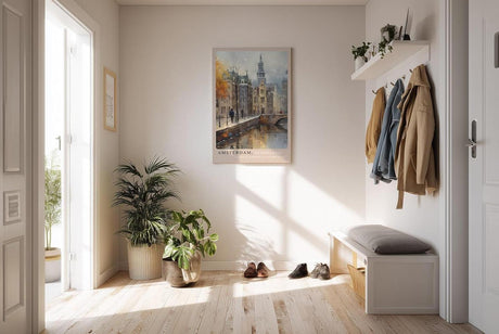 Paul Sinus Kunstdruck 40x60cm Amsterdam Netherlands – Malerische Altstadt an Gracht in herbstlichem Licht mit künstlerischem Flair