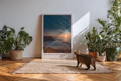 Paul Sinus Kunstdruck 40x60cm Atlantic Coast Portugal – Sonnenuntergang über atlantischer Bucht in dramatischem Licht