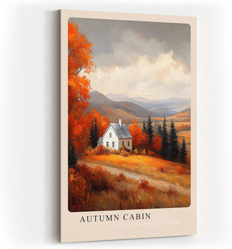 Paul Sinus Kunstdruck 40x60cm Autumn Cabin – Weißes Haus in herbstlicher Landschaft mit goldroten Wäldern und weiter Aussicht