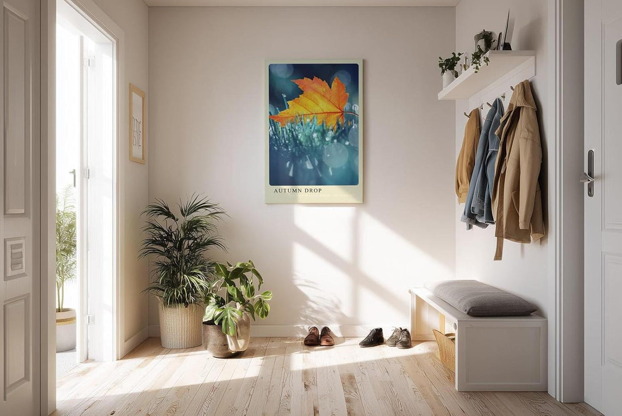 Paul Sinus Kunstdruck 40x60cm Autumn Drop Ahornblatt Wassertropfen Bokeh Makro Kunst Natur