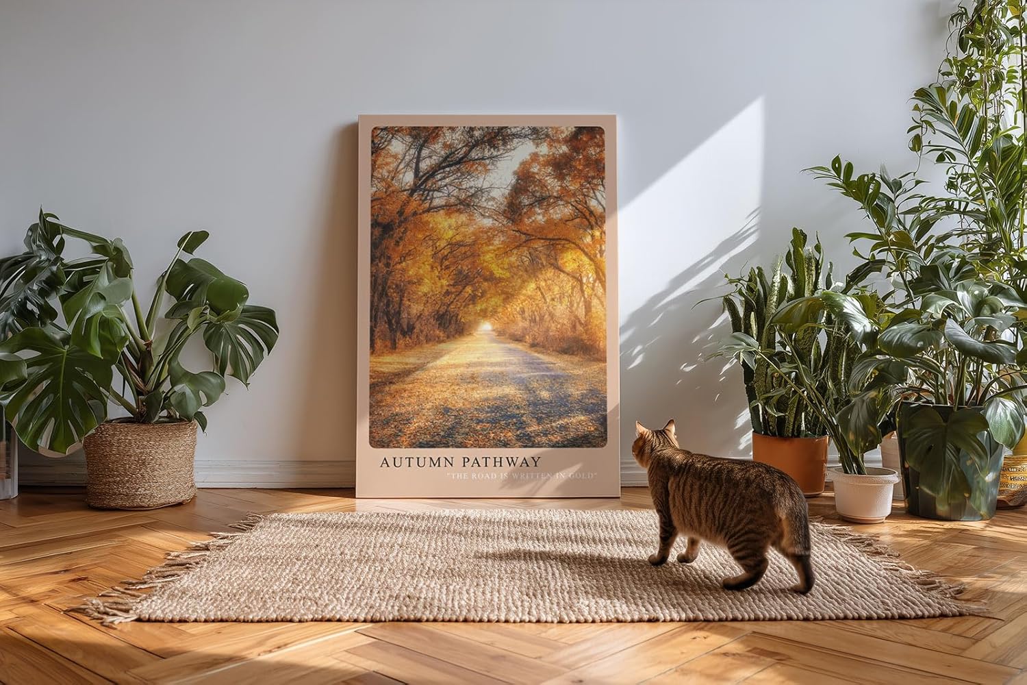 Paul Sinus Kunstdruck 40x60cm Autumn Pathway Herbstlicher Waldweg in Goldtönen The Road is Written in Gold