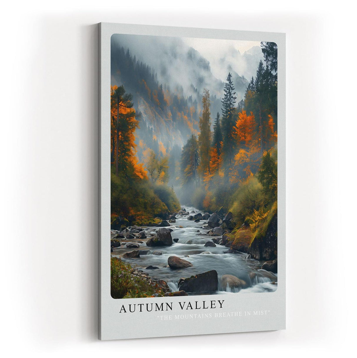 Paul Sinus Kunstdruck 40x60cm Autumn Valley – Herbstliches Flusstal mit buntem Wald und Nebelschwaden in den Bergen