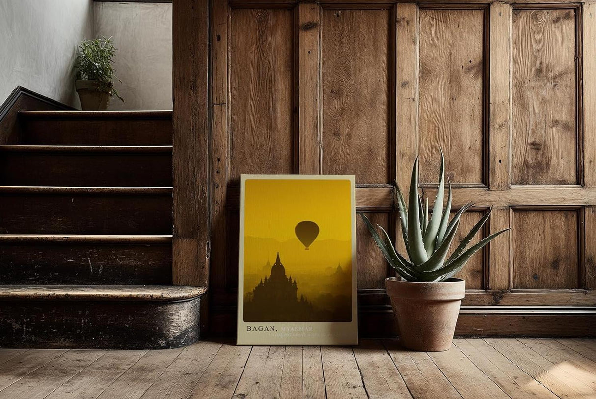 Paul Sinus Kunstdruck 40x60cm Bagan – Heißluftballon über buddhistischen Tempeln bei Sonnenaufgang