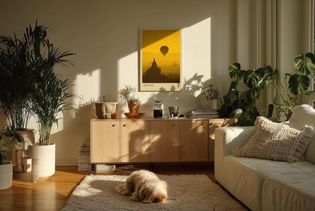 Paul Sinus Kunstdruck 40x60cm Bagan – Heißluftballon über buddhistischen Tempeln bei Sonnenaufgang
