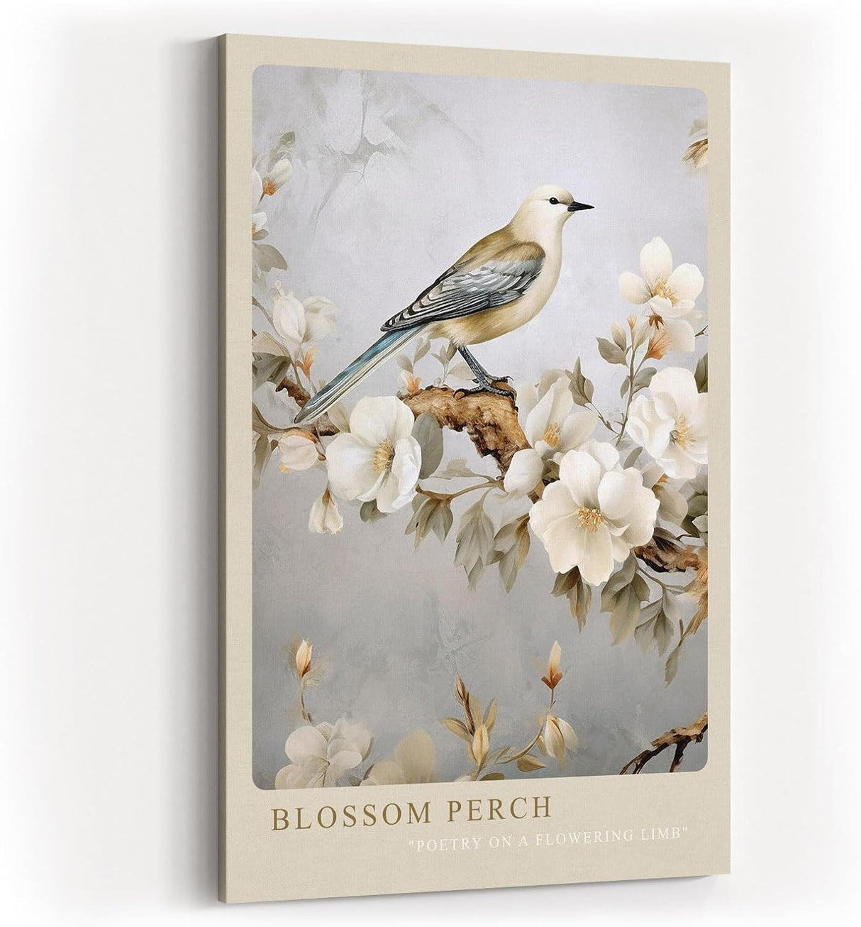 Paul Sinus Kunstdruck 40x60cm Blossom Perch – Vogel auf blühendem Ast in zartem Blütendesign und poetischer Harmonie