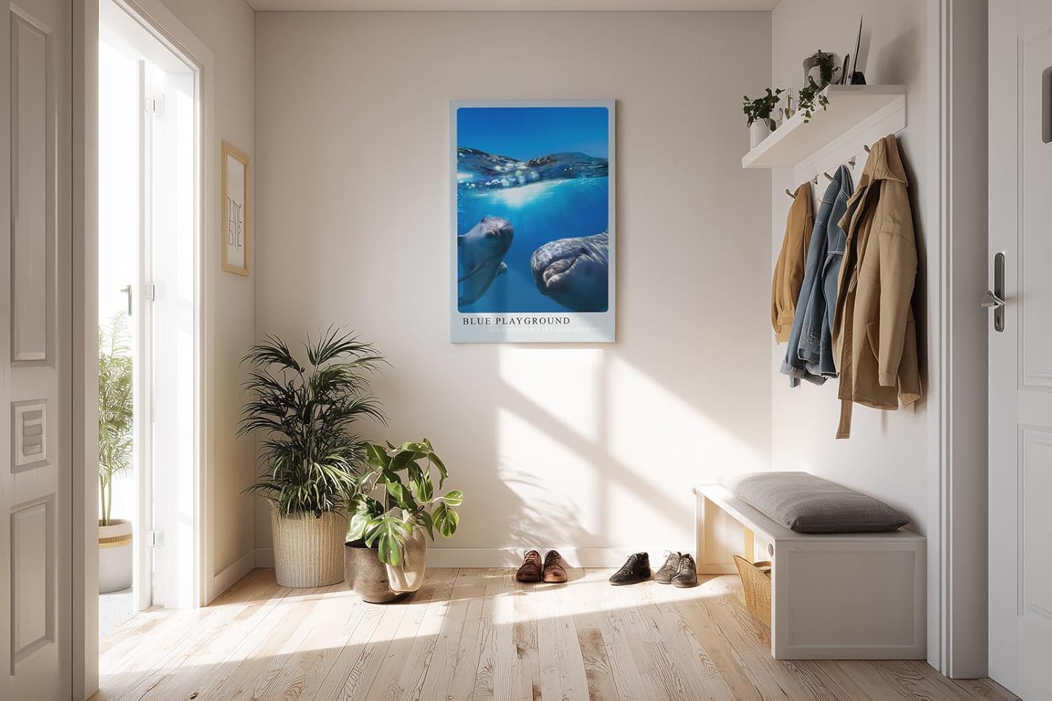 Paul Sinus Kunstdruck 40x60cm Blue Playground Delfine im klaren Ozean unter Wasser und Sonnenlicht