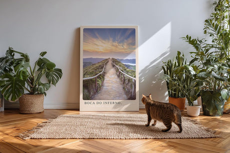 Paul Sinus Kunstdruck 40x60cm Boca do Inferno Azoren mit Weg auf dem Vulkangrat bei Sonnenuntergang