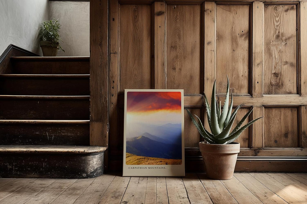 Paul Sinus Kunstdruck 40x60cm Carpathian Mountains Rumänien Sonnenuntergang über bewaldeten Hügeln und Bergen