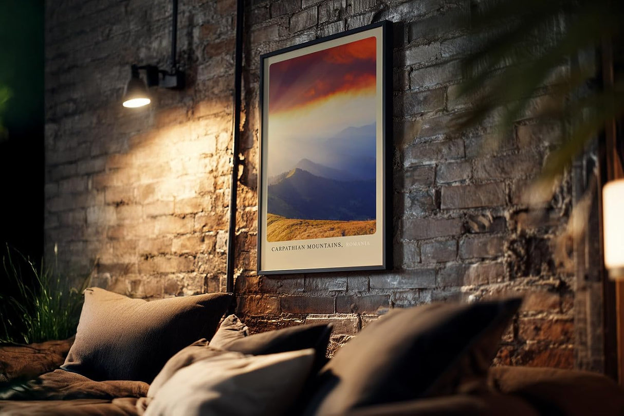 Paul Sinus Kunstdruck 40x60cm Carpathian Mountains Rumänien Sonnenuntergang über bewaldeten Hügeln und Bergen