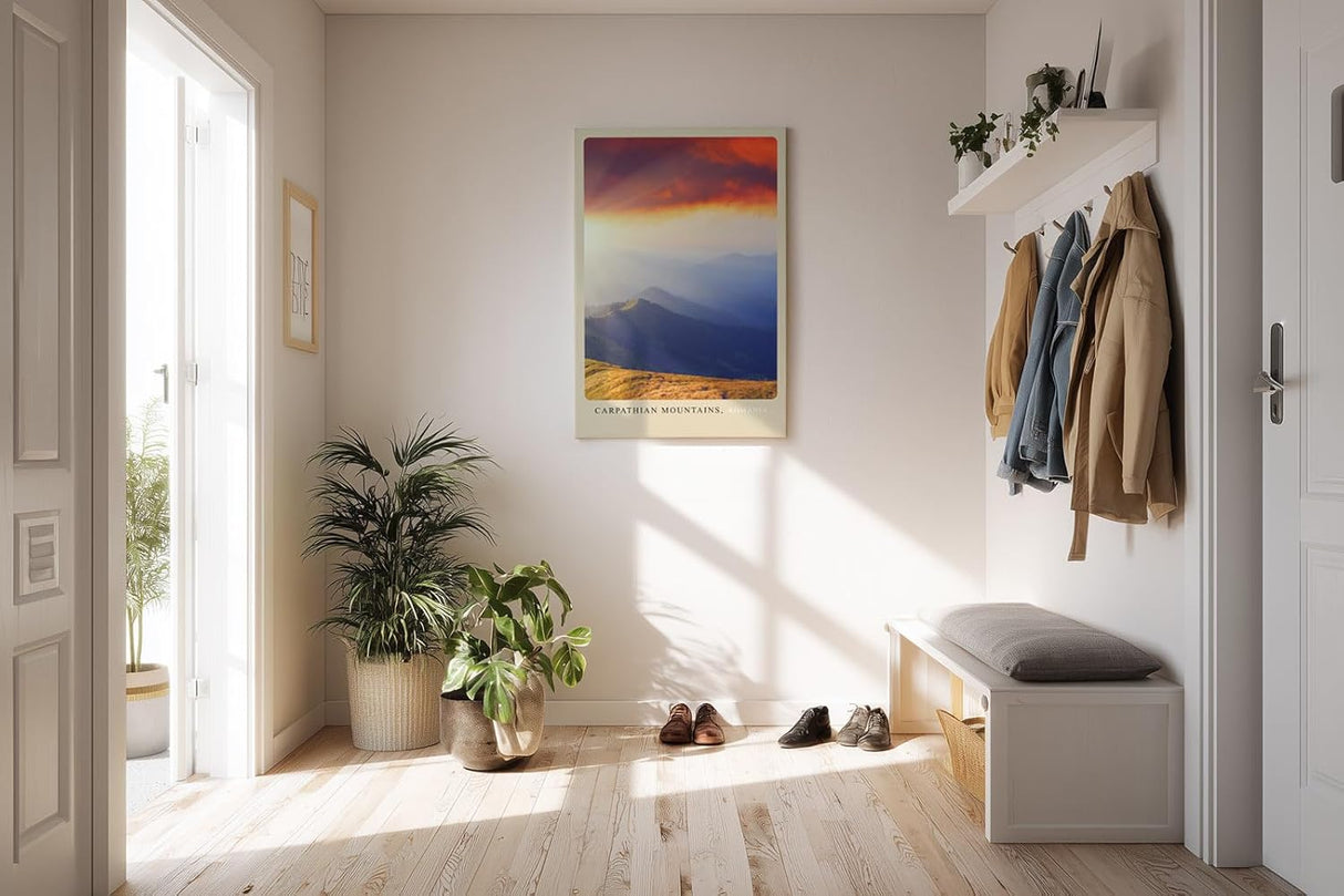 Paul Sinus Kunstdruck 40x60cm Carpathian Mountains Rumänien Sonnenuntergang über bewaldeten Hügeln und Bergen