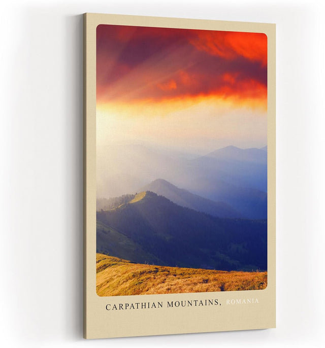 Paul Sinus Kunstdruck 40x60cm Carpathian Mountains Rumänien Sonnenuntergang über bewaldeten Hügeln und Bergen