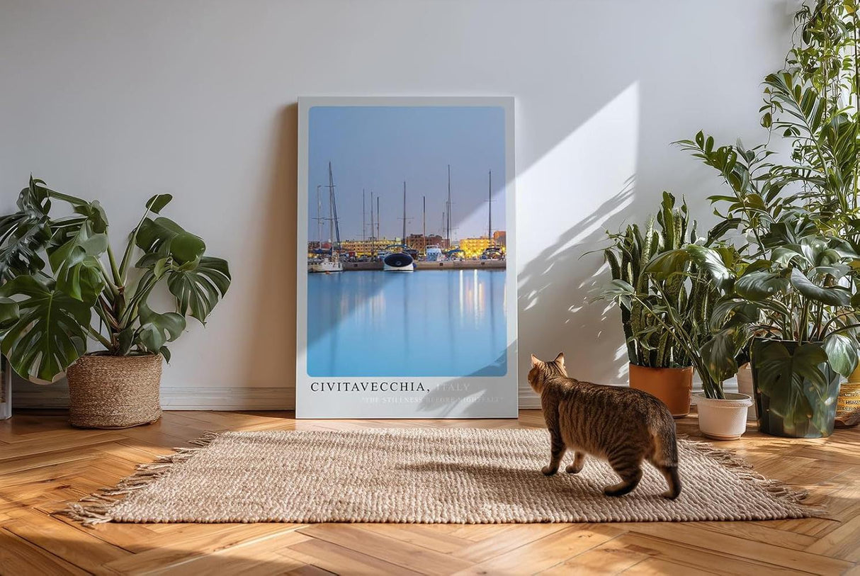 Paul Sinus Kunstdruck 40x60cm Civitavecchia Hafen in der Dämmerung – mediterrane Stimmung mit Segelbooten und Lichtreflexen