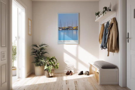 Paul Sinus Kunstdruck 40x60cm Civitavecchia Hafen in der Dämmerung – mediterrane Stimmung mit Segelbooten und Lichtreflexen