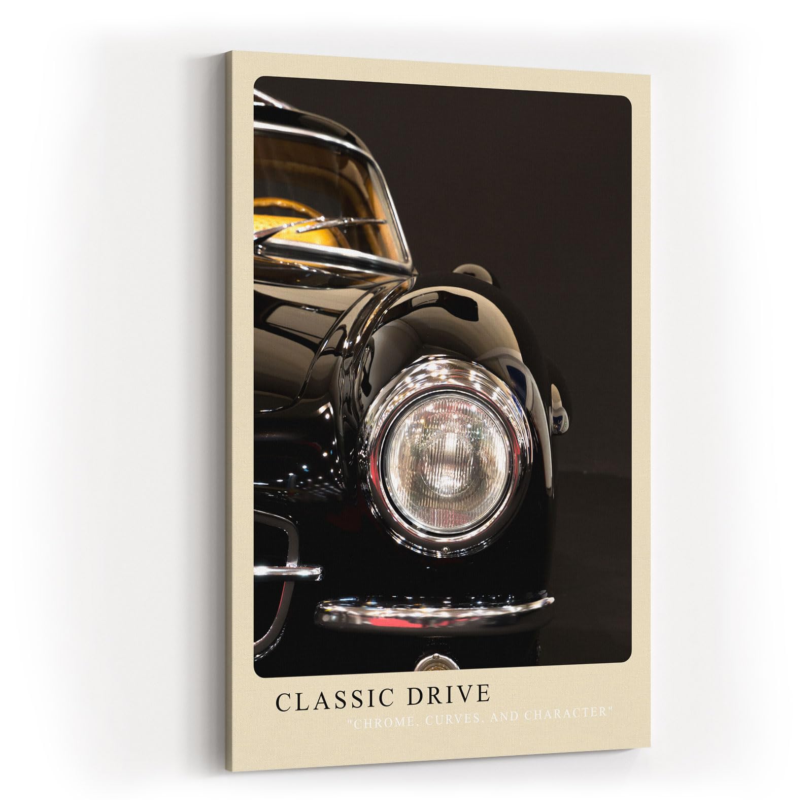Paul Sinus Kunstdruck 40x60cm Classic Drive Nahaufnahme eines schwarzen Oldtimers mit Chromscheinwerfer