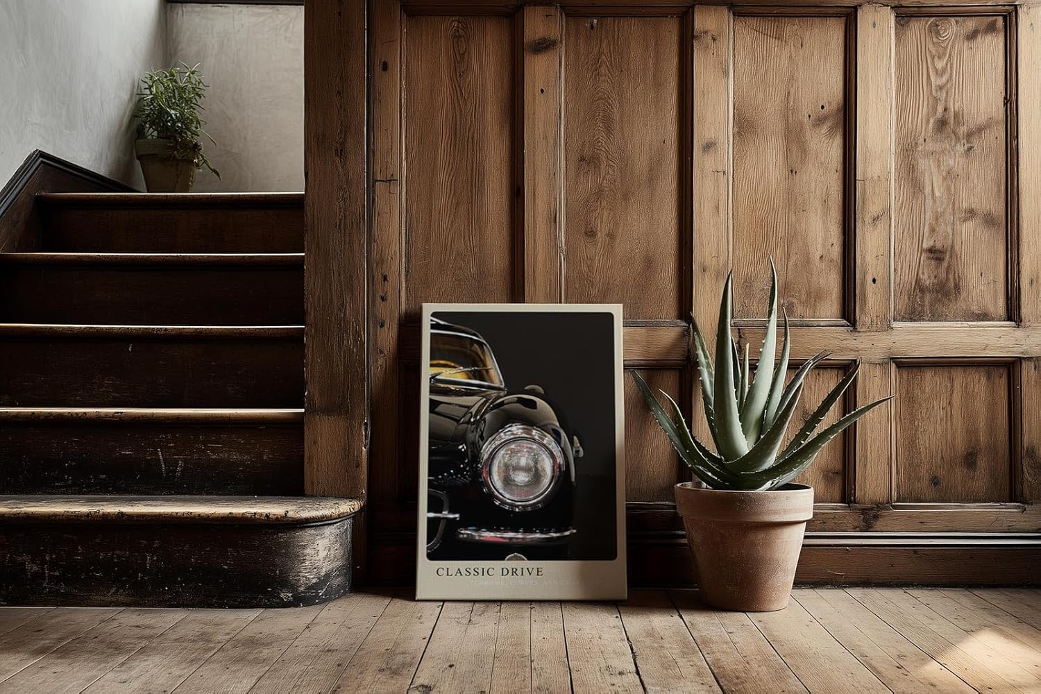 Paul Sinus Kunstdruck 40x60cm Classic Drive Nahaufnahme eines schwarzen Oldtimers mit Chromscheinwerfer