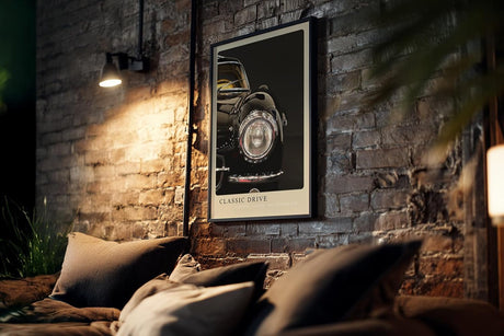 Paul Sinus Kunstdruck 40x60cm Classic Drive Nahaufnahme eines schwarzen Oldtimers mit Chromscheinwerfer