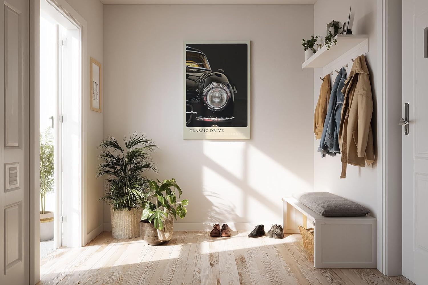 Paul Sinus Kunstdruck 40x60cm Classic Drive Nahaufnahme eines schwarzen Oldtimers mit Chromscheinwerfer