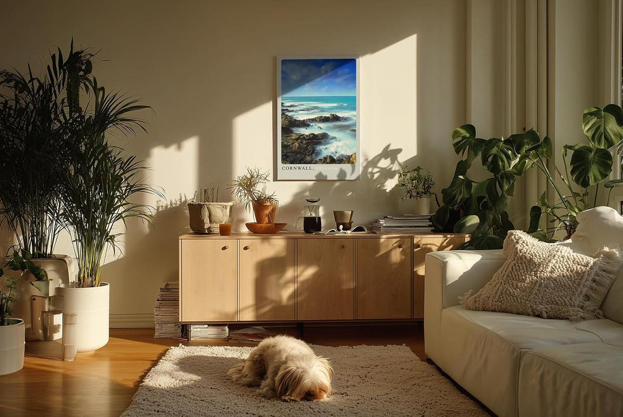 Paul Sinus Kunstdruck 40x60cm Cornwall – Felsküste Englands mit türkisem Meer und dramatischem Himmel