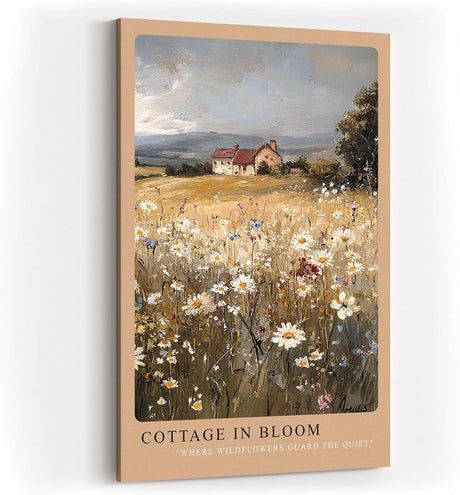 Paul Sinus Kunstdruck 40x60cm Cottage in Bloom – Wildblumenwiese mit Landhaus unter weitem Himmel in malerischer Landschaft