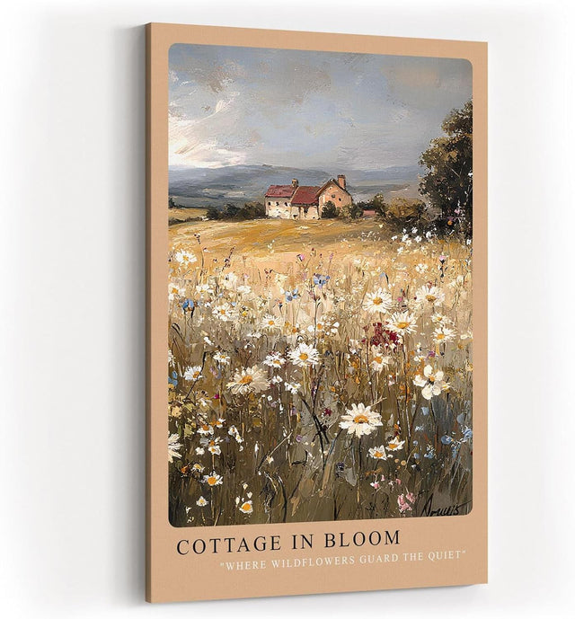 Paul Sinus Kunstdruck 40x60cm Cottage in Bloom – Wildblumenwiese mit Landhaus unter weitem Himmel in malerischer Landschaft