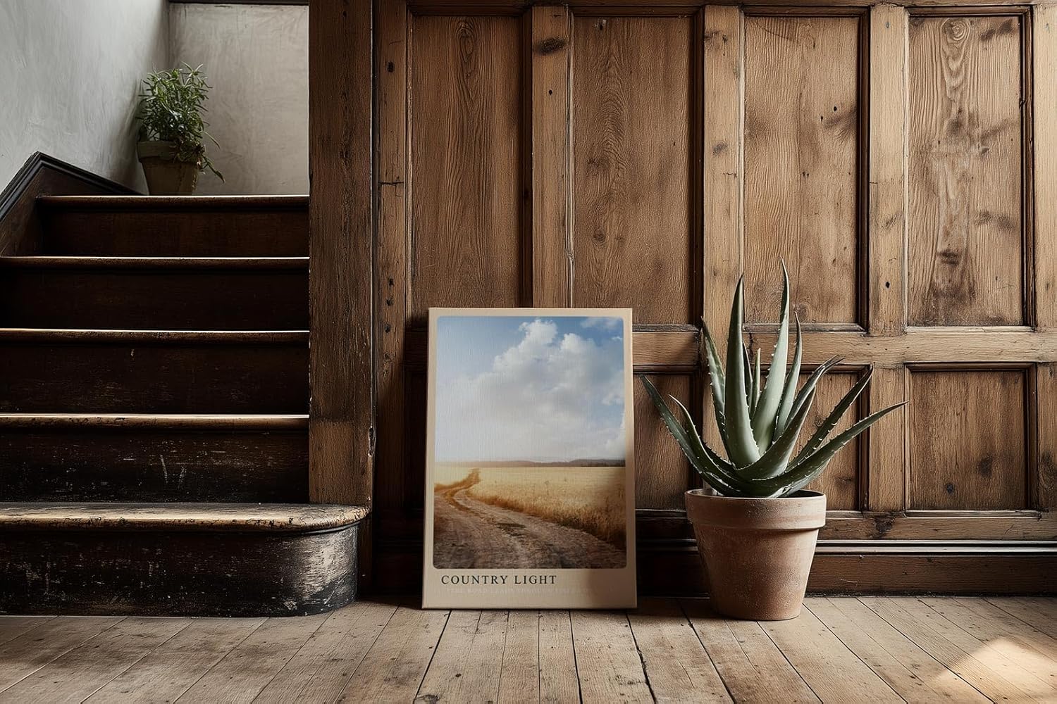 Paul Sinus Kunstdruck 40x60cm Country Light Feldweg in goldener Landschaft unter weitem Himmel