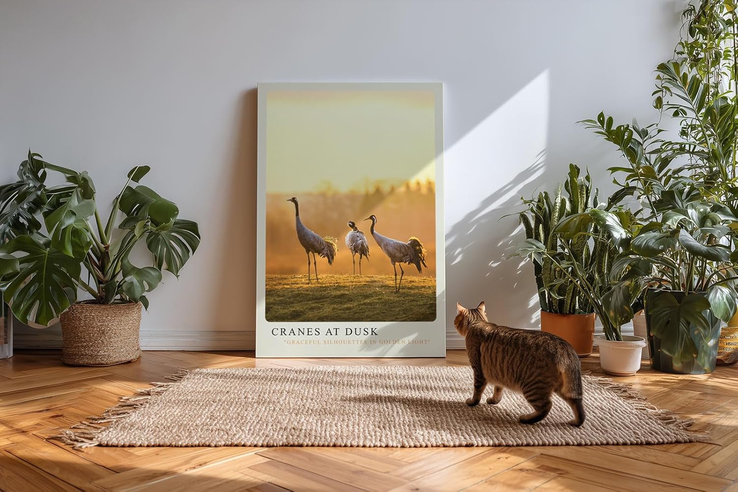 Paul Sinus Kunstdruck 40x60cm Cranes at Dusk Kraniche in goldener Abendstimmung auf Feld