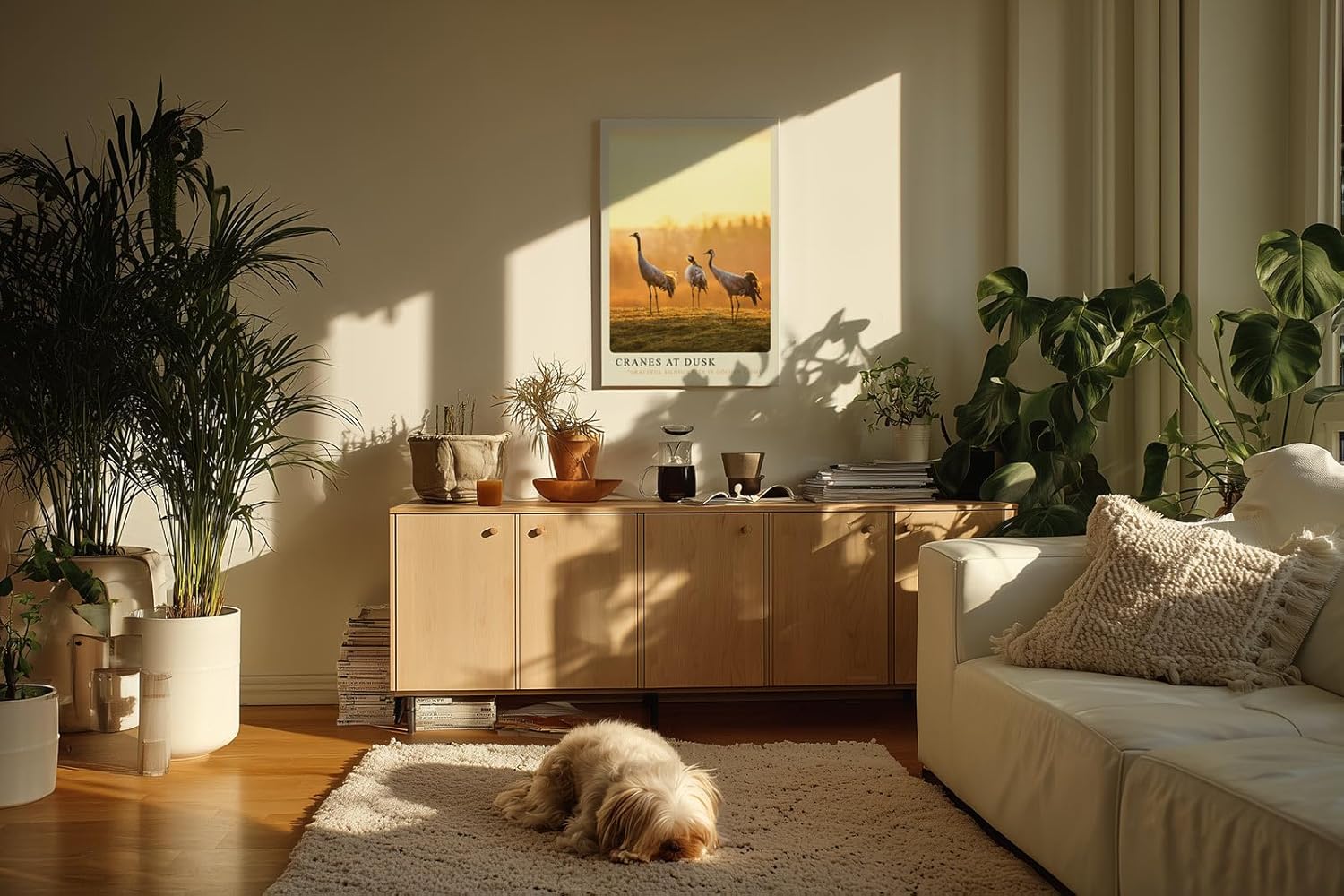 Paul Sinus Kunstdruck 40x60cm Cranes at Dusk Kraniche in goldener Abendstimmung auf Feld