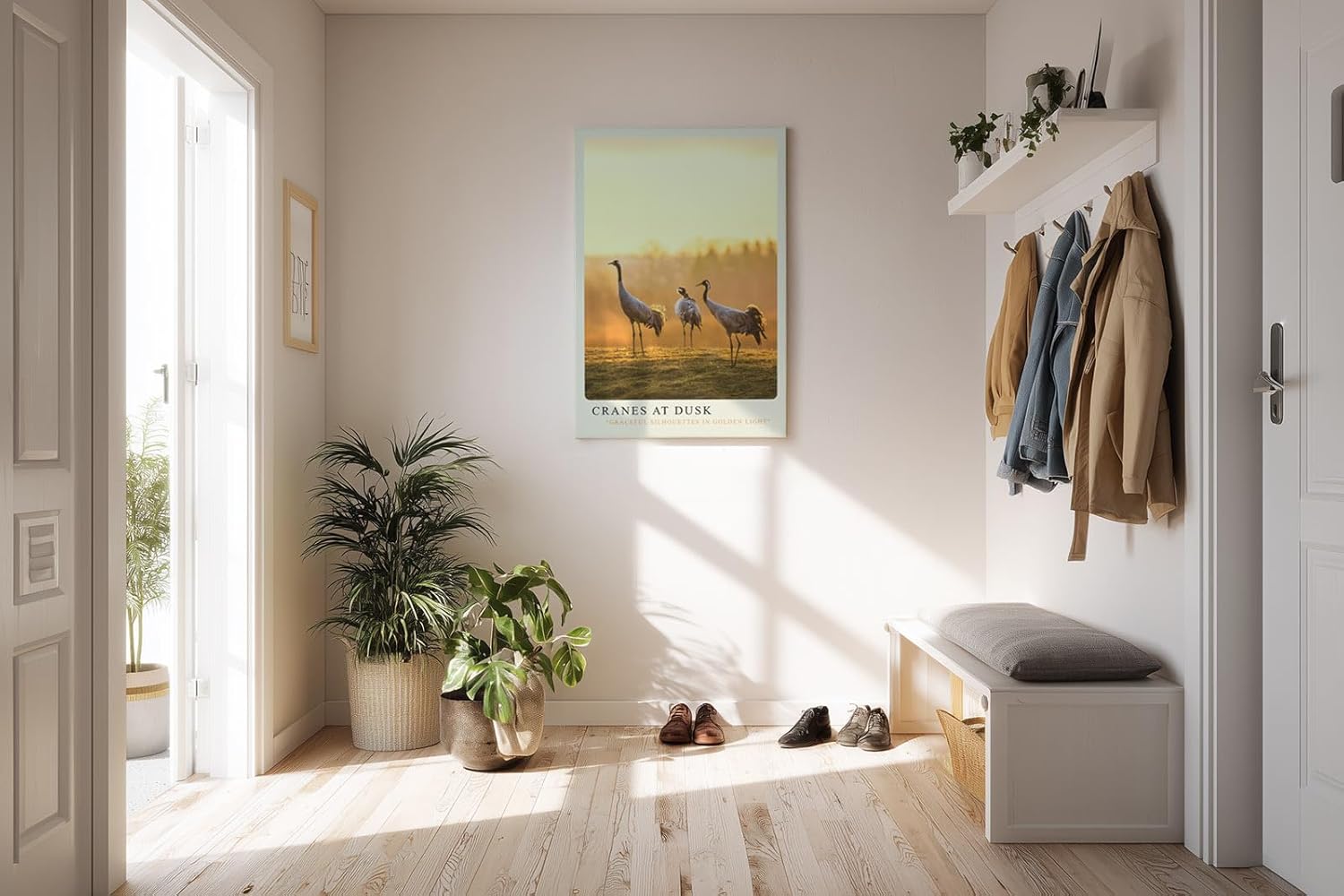 Paul Sinus Kunstdruck 40x60cm Cranes at Dusk Kraniche in goldener Abendstimmung auf Feld
