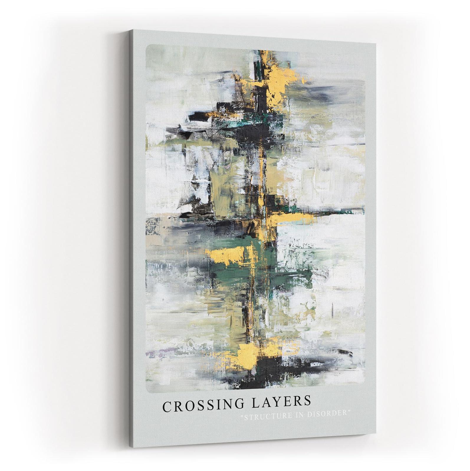 Paul Sinus Kunstdruck 40x60cm Crossing Layers – Abstrakte Komposition mit dynamischen Farbstrukturen in Gold, Grün und Schwarz