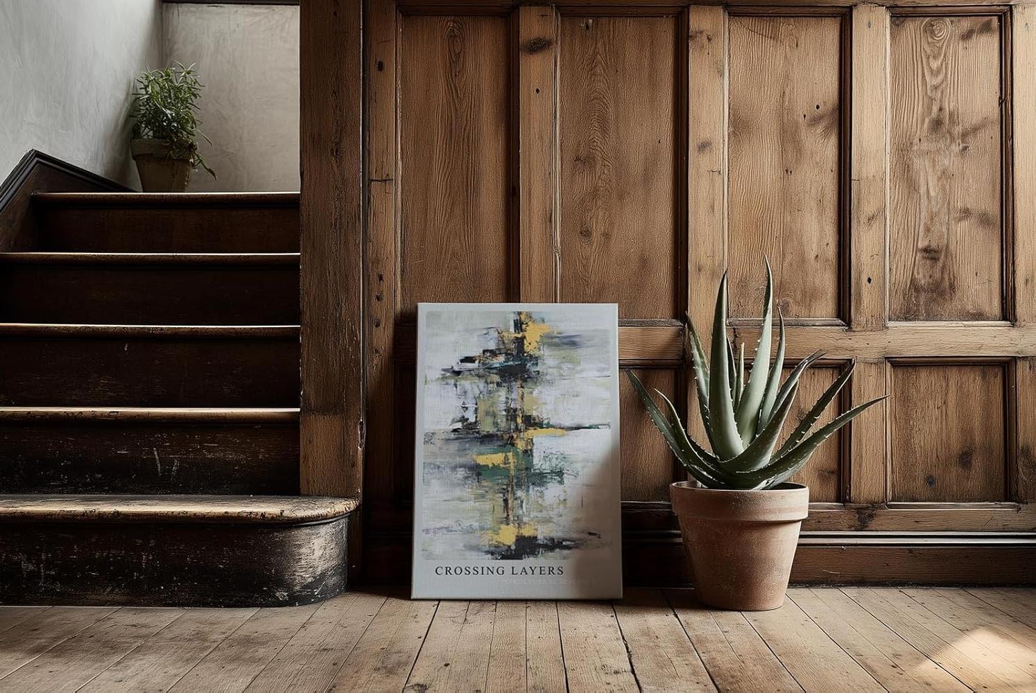 Paul Sinus Kunstdruck 40x60cm Crossing Layers – Abstrakte Komposition mit dynamischen Farbstrukturen in Gold, Grün und Schwarz