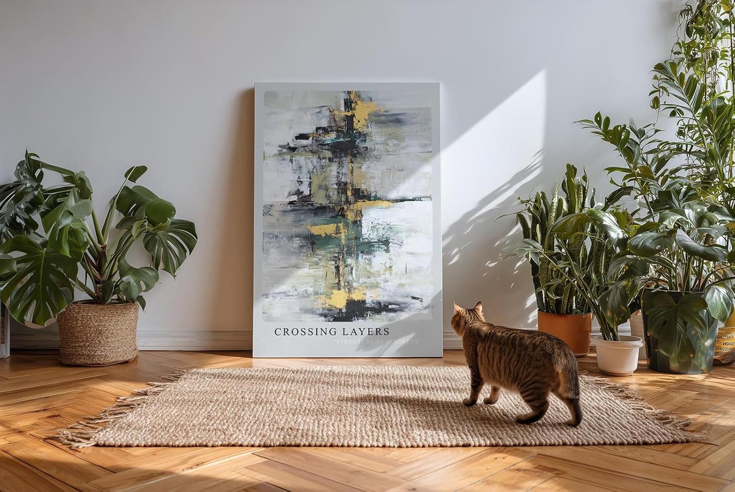 Paul Sinus Kunstdruck 40x60cm Crossing Layers – Abstrakte Komposition mit dynamischen Farbstrukturen in Gold, Grün und Schwarz