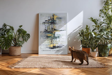 Paul Sinus Kunstdruck 40x60cm Crossing Layers – Abstrakte Komposition mit dynamischen Farbstrukturen in Gold, Grün und Schwarz