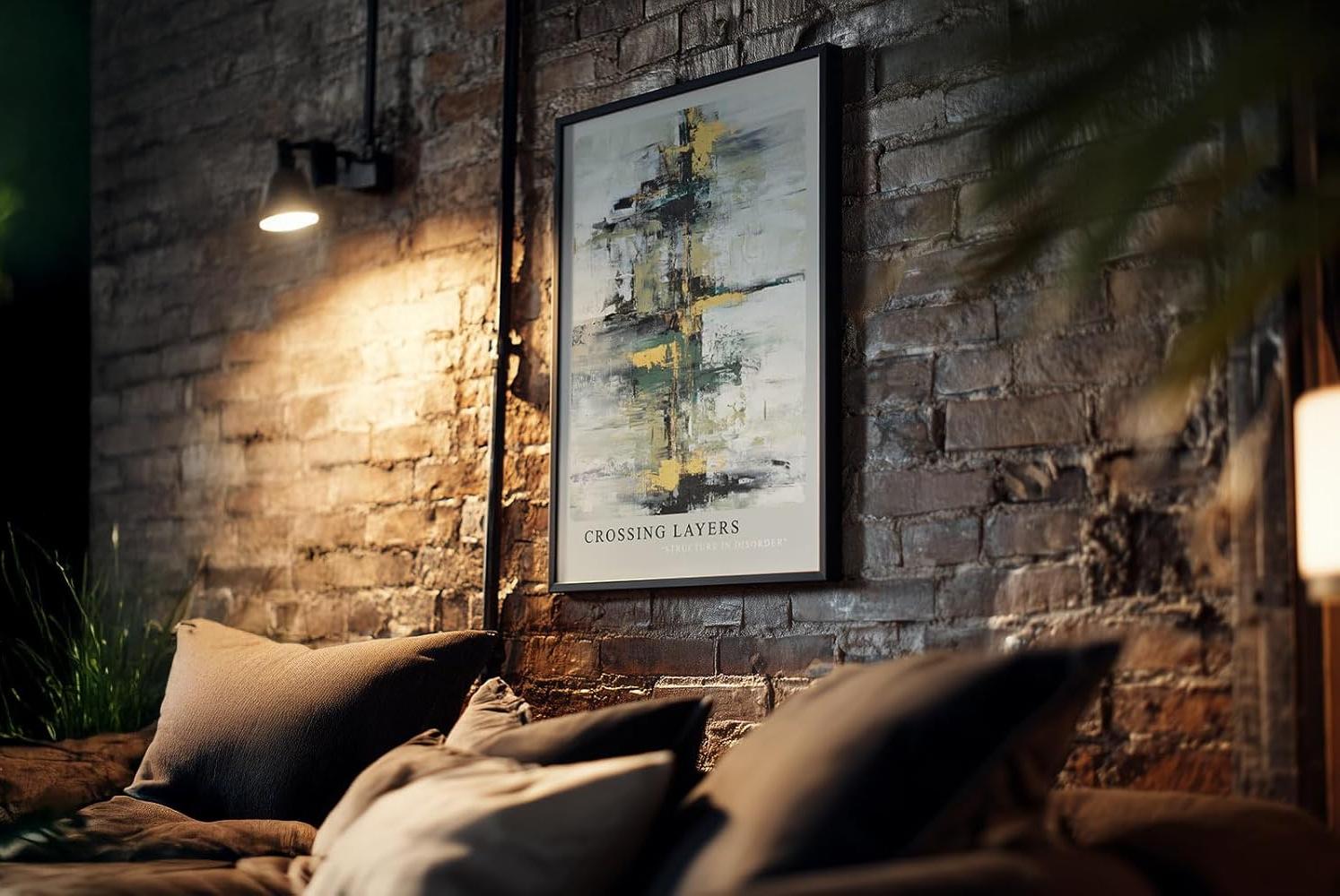 Paul Sinus Kunstdruck 40x60cm Crossing Layers – Abstrakte Komposition mit dynamischen Farbstrukturen in Gold, Grün und Schwarz