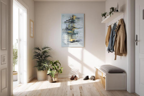 Paul Sinus Kunstdruck 40x60cm Crossing Layers – Abstrakte Komposition mit dynamischen Farbstrukturen in Gold, Grün und Schwarz