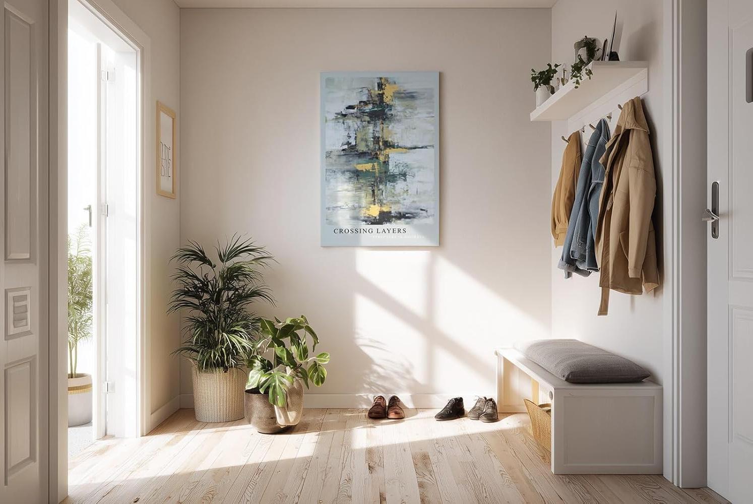 Paul Sinus Kunstdruck 40x60cm Crossing Layers – Abstrakte Komposition mit dynamischen Farbstrukturen in Gold, Grün und Schwarz