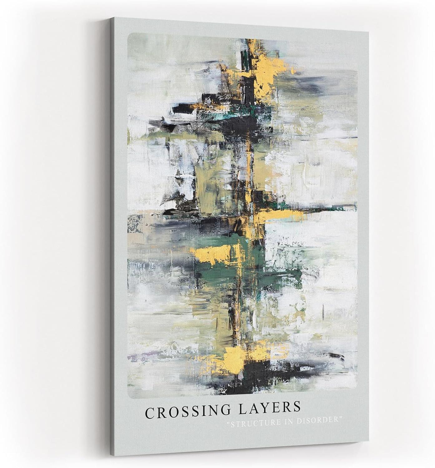 Paul Sinus Kunstdruck 40x60cm Crossing Layers – Abstrakte Komposition mit dynamischen Farbstrukturen in Gold, Grün und Schwarz